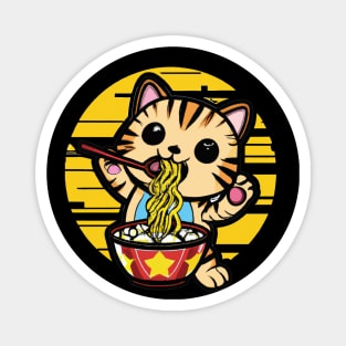 Cute cat eating ramen Magnet